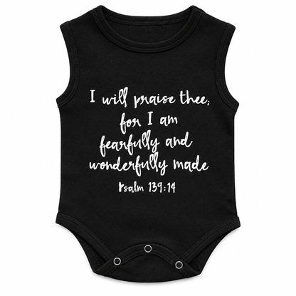 Psalm 139:14 Organic Tank Bodysuit in Psalm 139:14, studio product photo on white.