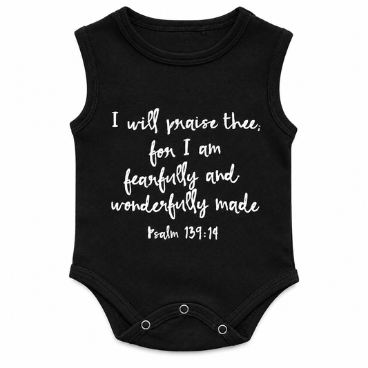Psalm 139:14 Organic Tank Bodysuit in Psalm 139:14, studio product photo on white.
