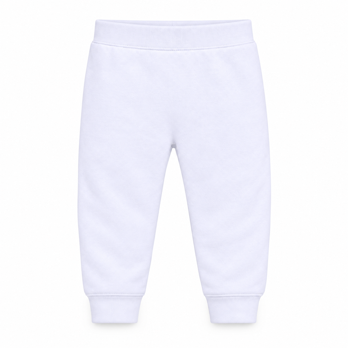 Organic Cozy Pants in white, standalone front studio view on white.
