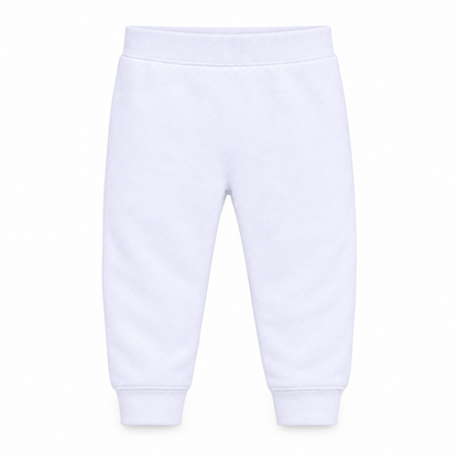 Organic Cozy Pants in white, standalone front studio view on white.