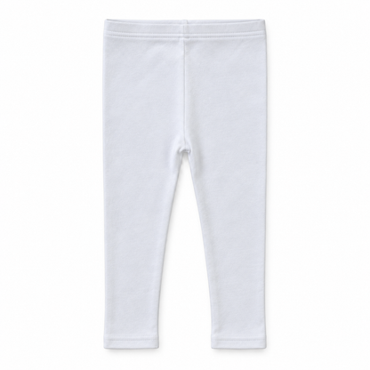 Organic Baby + Kids Leggings in white, front studio view on white.