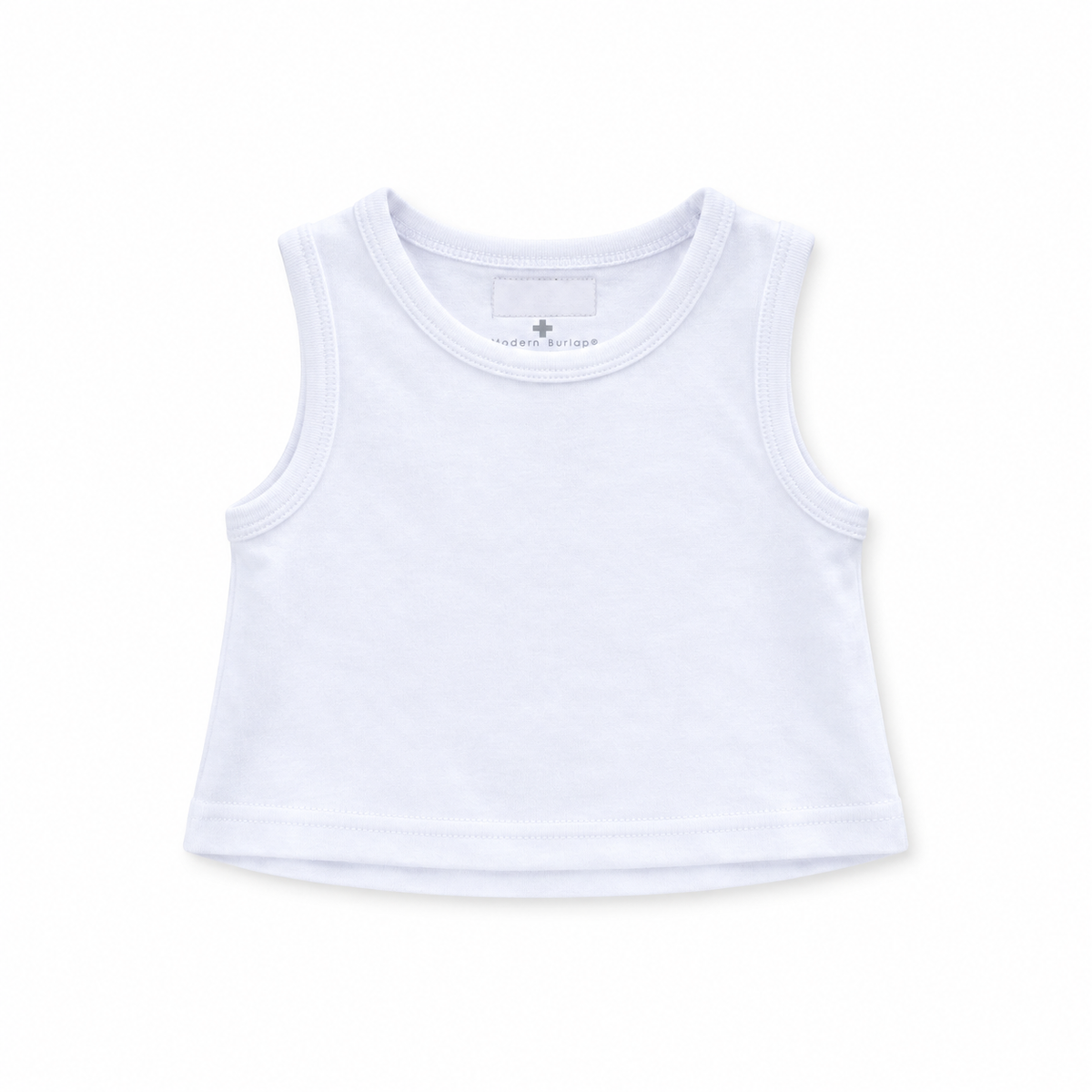 Organic Baby + Kids Tank in white, front studio view on white.