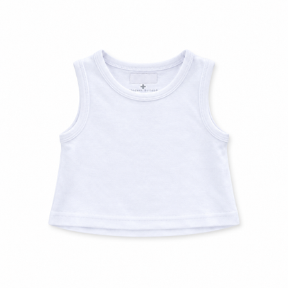 Organic Baby + Kids Tank in white, front studio view on white.