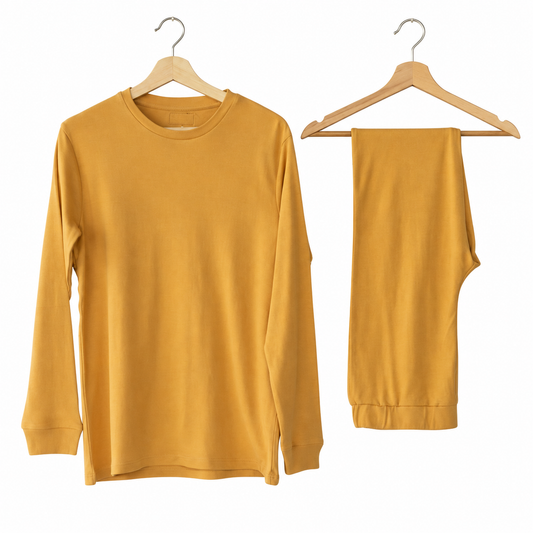 Women’s Organic Cotton Pajama Set | Honey - top and matching pants on a white background