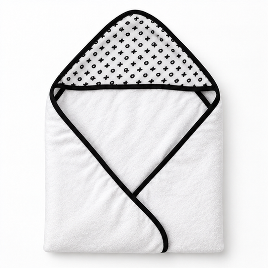 XO Muslin + Terry Hooded Baby Towel — folded studio view on white