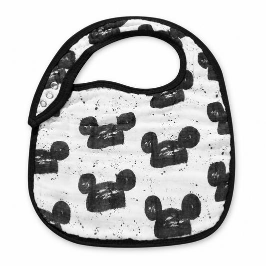Modern Mouse organic muslin bib from Modern Burlap, front studio view on white.