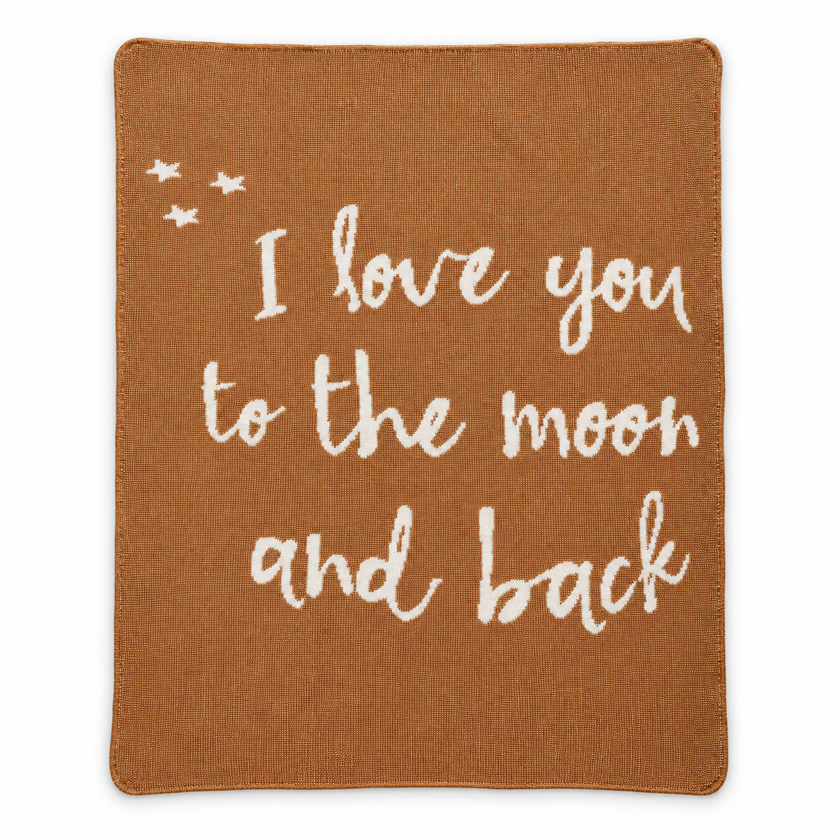 Love You to the Moon and Back recycled cotton blanket — Caramel studio flat lay