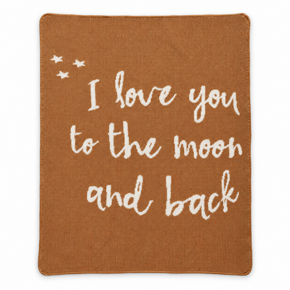 Love You to the Moon and Back recycled cotton blanket — Caramel studio flat lay