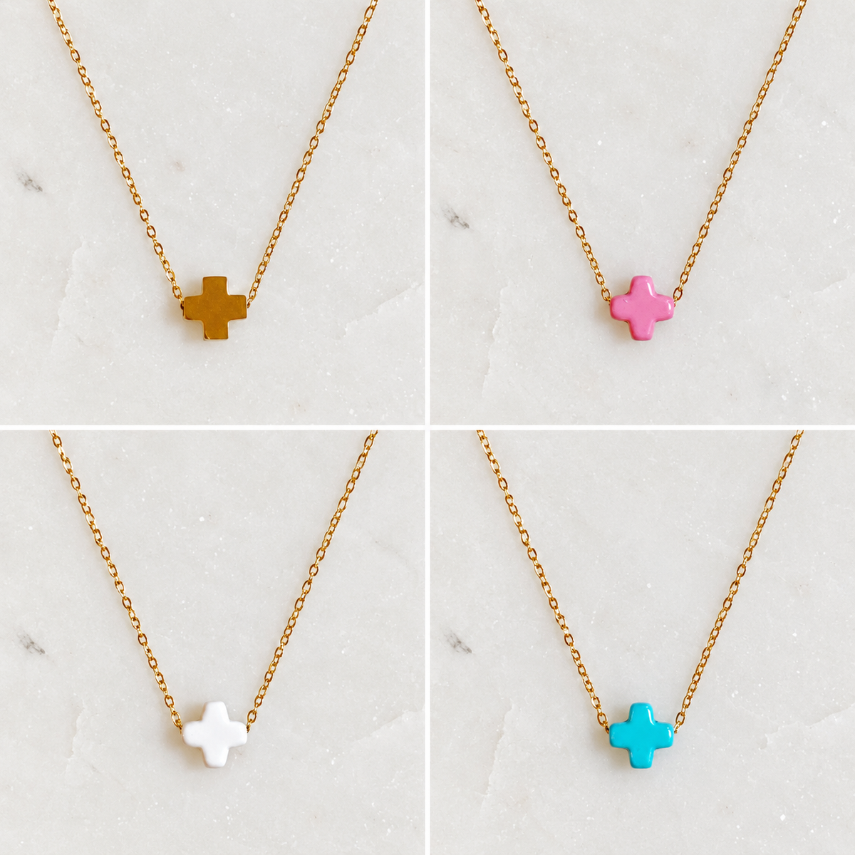 So Very Blessed cross necklaces in Gold, Pink, White and Blue. Sold separately.