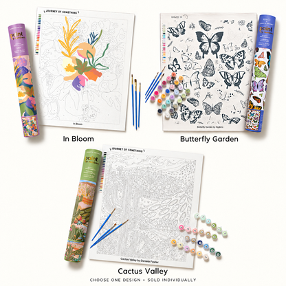 Three paint-by-numbers design choices: In Bloom, Butterfly Garden and Cactus Valley. Sold individually.