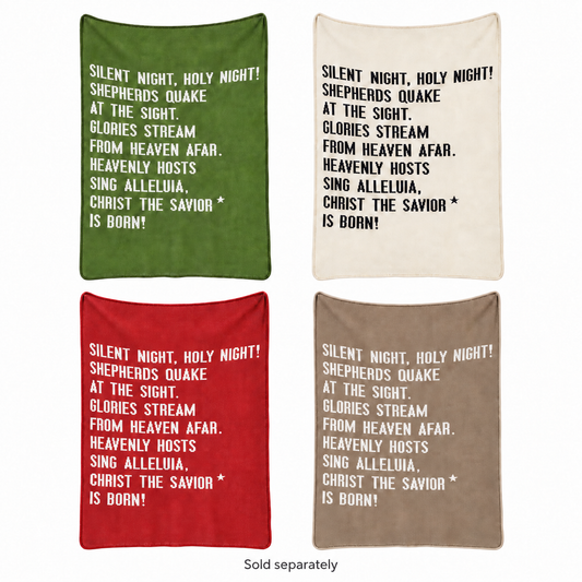 Silent Night blankets in Kaki Green, Natural, Rust Red and Taupe on white. Sold separately.