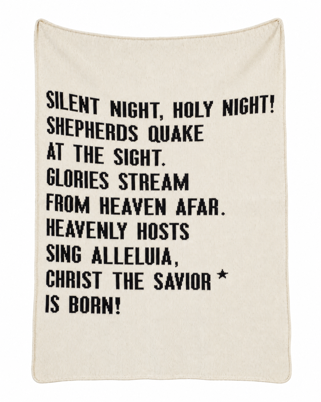 Silent Night recycled cotton blanket in Natural, full design on white.