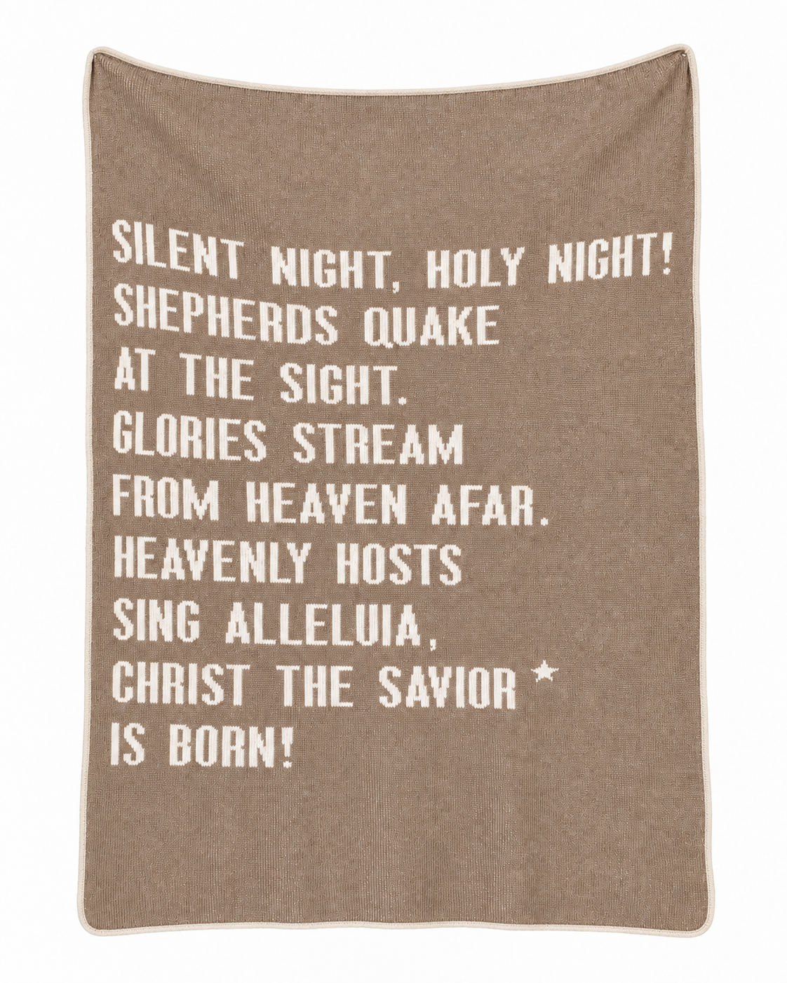 Silent Night recycled cotton blanket in Taupe, full design on white.