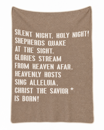 Silent Night recycled cotton blanket in Taupe, full design on white.