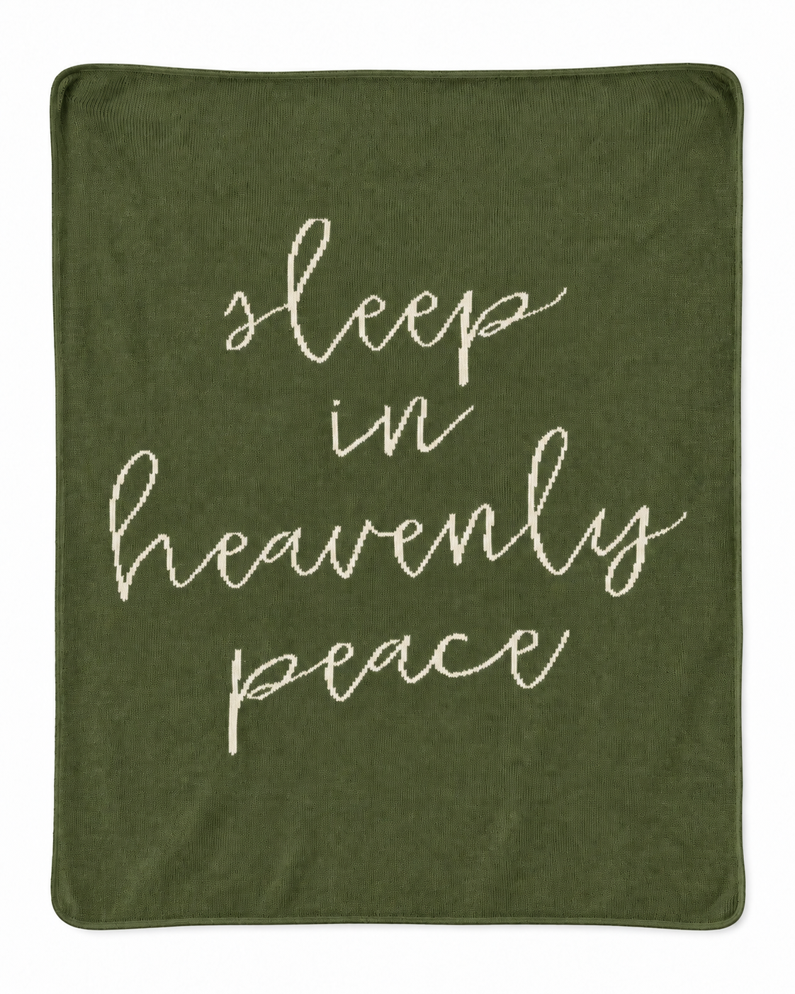 Sleep in Heavenly Peace recycled cotton blanket — Kaki Green studio view