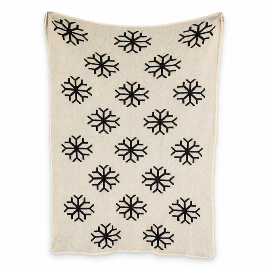 Snowflake Recycled Cotton Throw Blanket — Natural color, full blanket view showing the original knitted design and finished edges.
