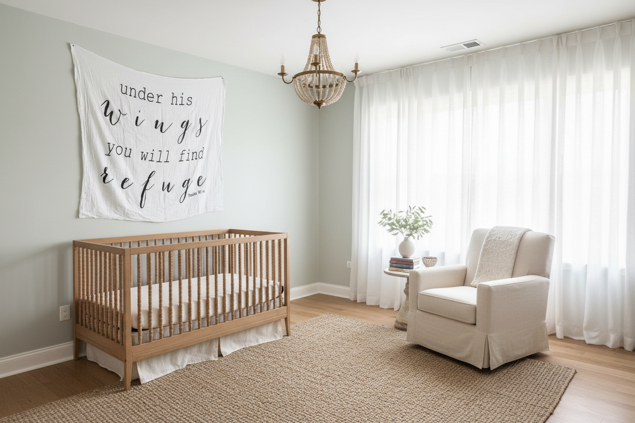 Psalm 91:4 Scripture Swaddle + Wall Art | GOTS Certified Organic Cotton Muslin