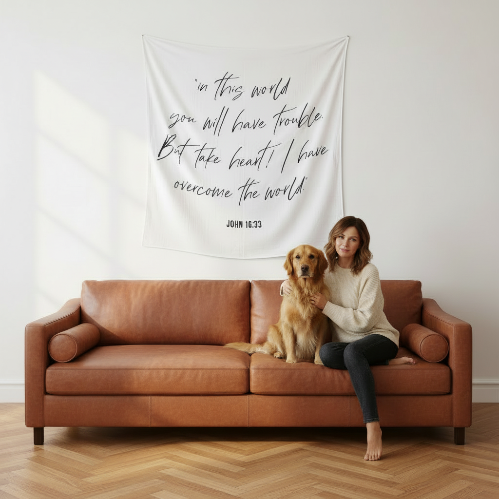 John 16:33 Scripture swaddle and wall art by Modern Burlap