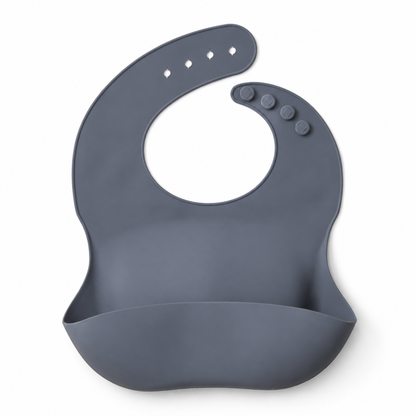 The Saturday Baby silicone bib in Ocean on white, front studio view.