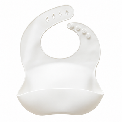 The Saturday Baby silicone bib in Cloud on white, front studio view.
