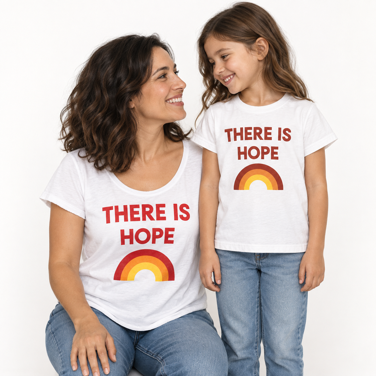 Mama and mini wearing coordinating there is hope styles — studio rendering