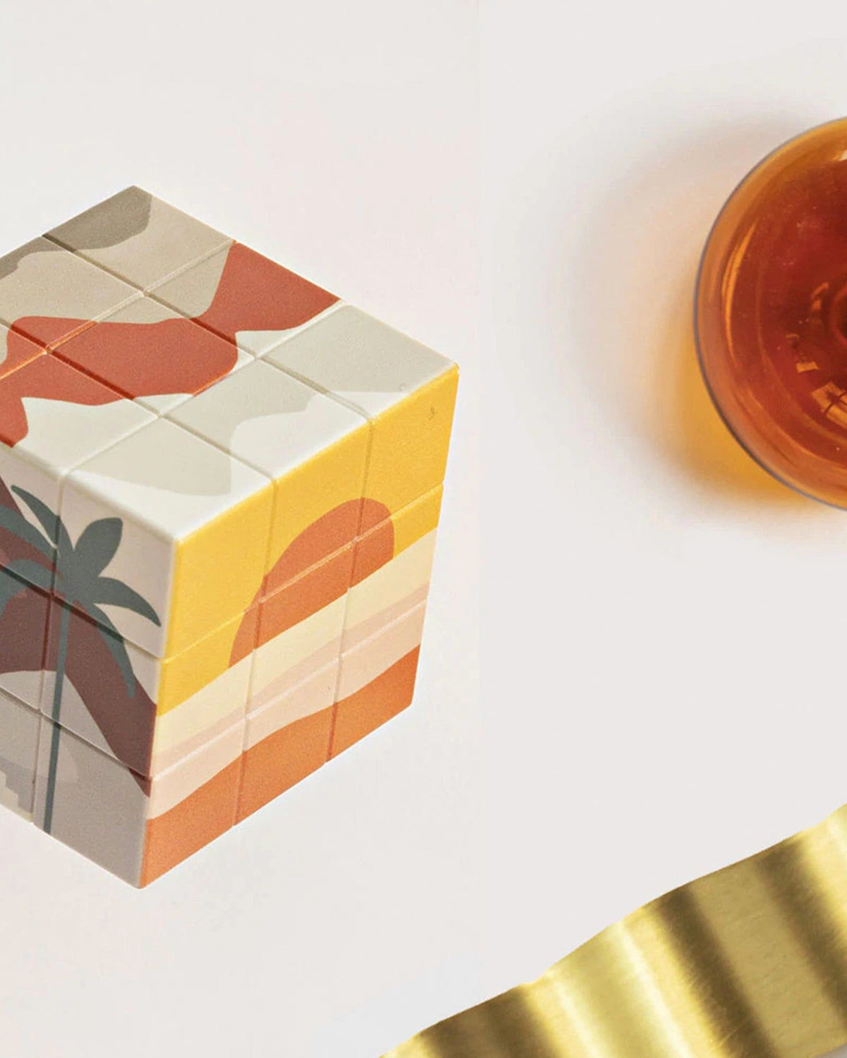 Close view of the Desert Art Cube showing additional patterned faces