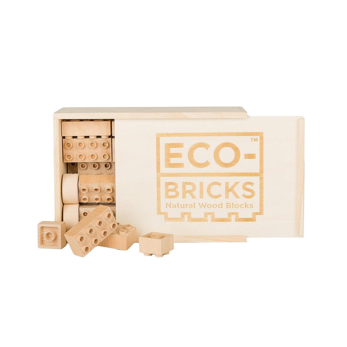 Eco-Bricks PLUS 42-piece set open storage box and large wooden bricks
