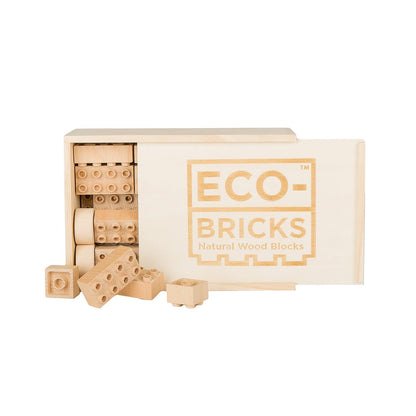 Eco-Bricks PLUS 42-piece set open storage box and large wooden bricks