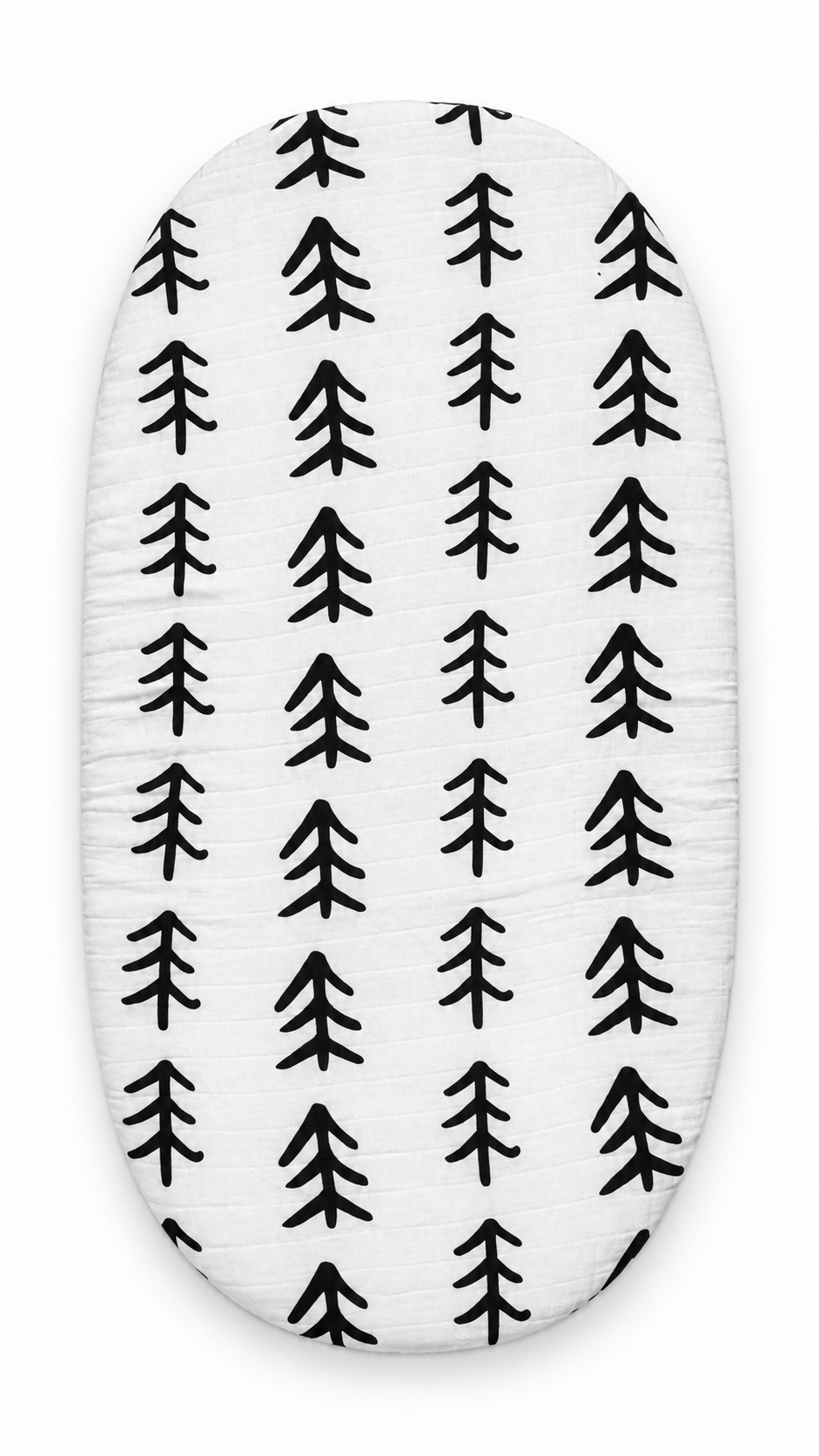 Tree Hugger organic muslin bassinet and small changing pad sheet, fitted product view. Sheet sold separately; pad not included.