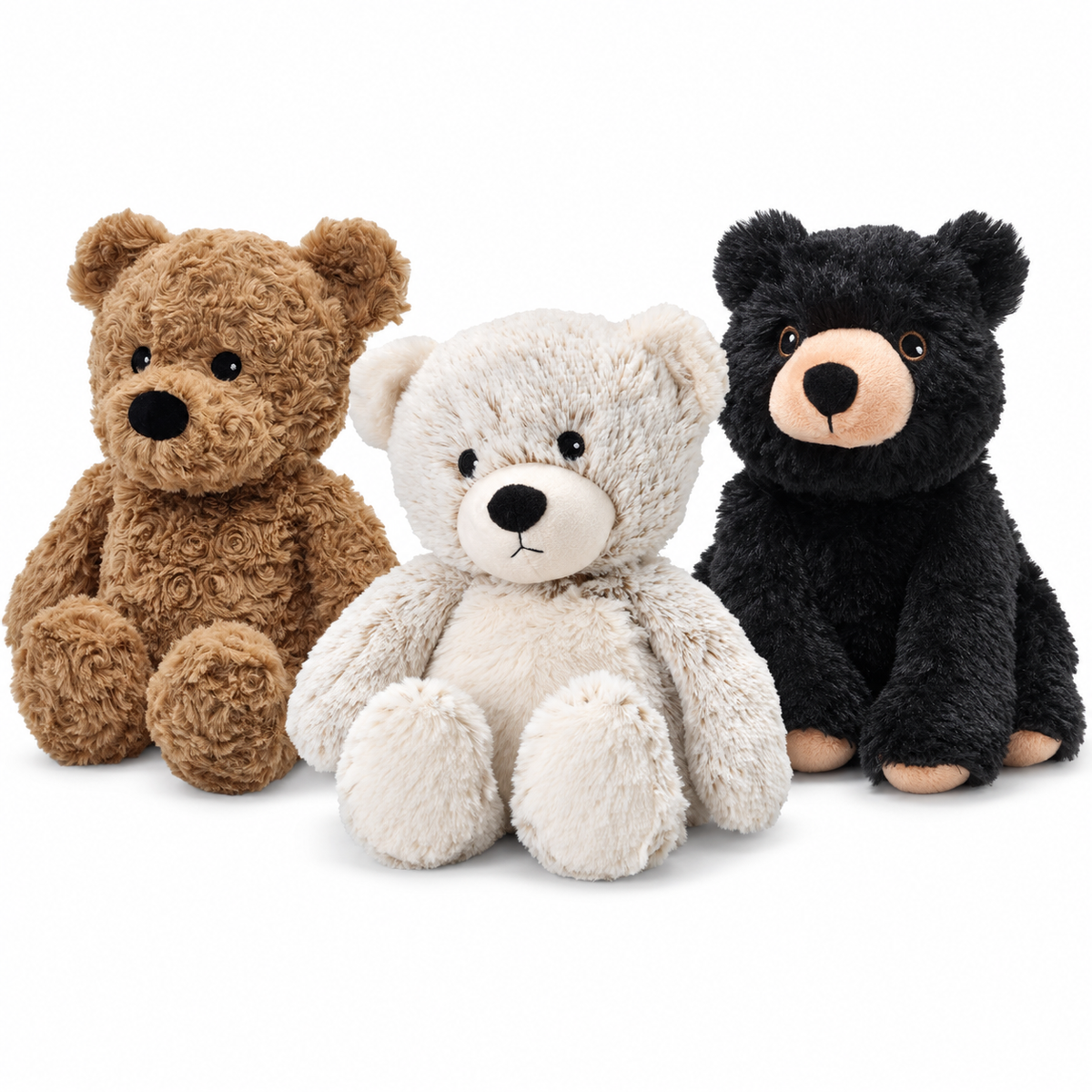 Warmies bears choices: Brown Curly Bear, Marshmallow Bear, Black Bear. Each sold individually.