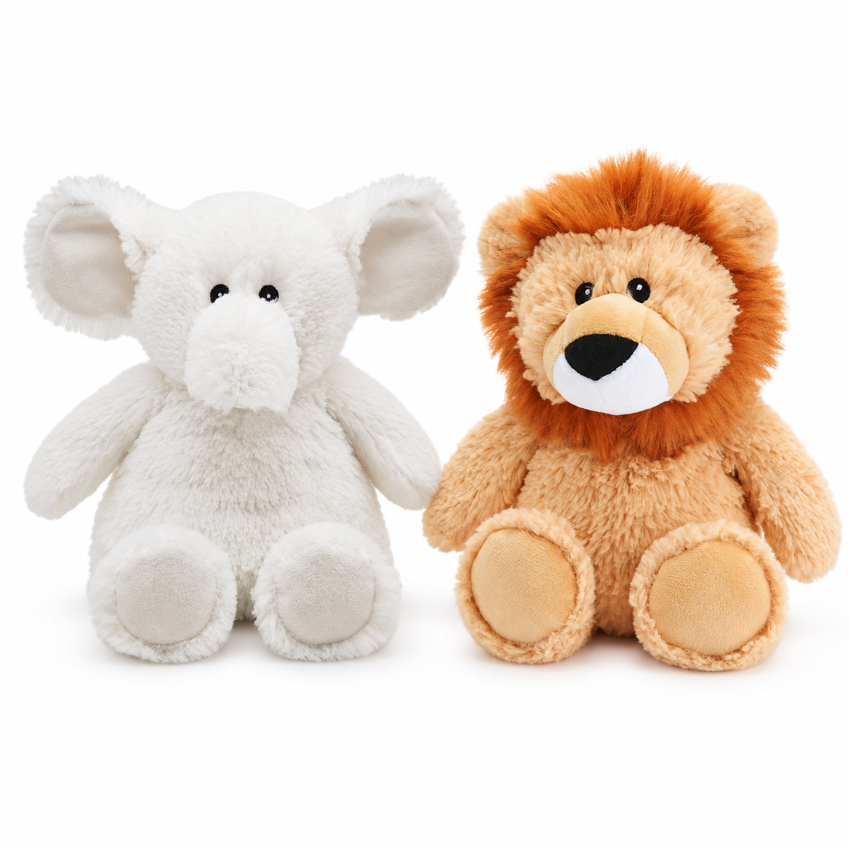Warmies safari choices: White Elephant, Lion. Each sold individually.