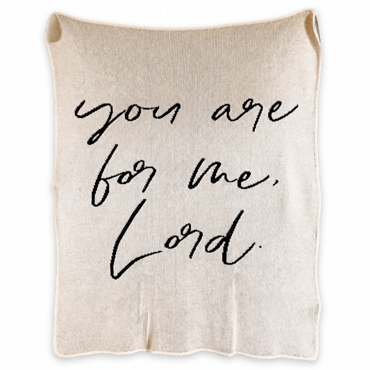 You Are for Me, Lord Recycled Cotton Throw Blanket — Natural color, full blanket view showing the original knitted design and finished edges.