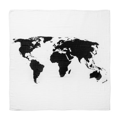 World Map organic muslin swaddle and wall art by Modern Burlap