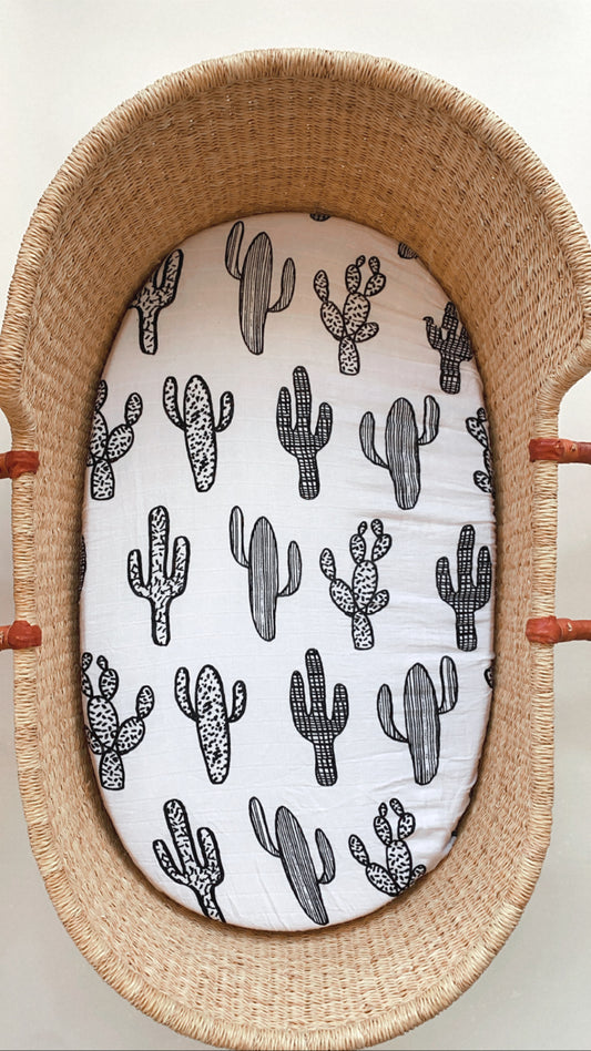 Cactus organic muslin bassinet and small changing pad sheet by Modern Burlap