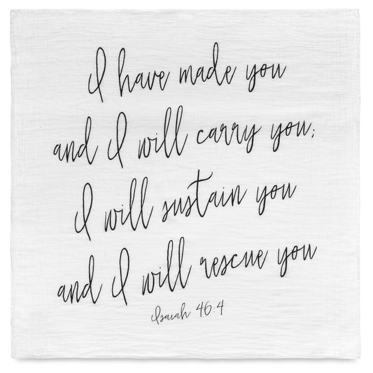 Isaiah 46:4 organic Scripture swaddle by Modern Burlap