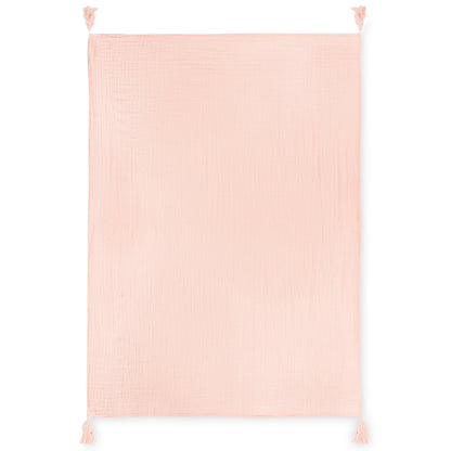 Organic Muslin XL Throw Blanket | Dusty Pink Tassels | GOTS Certified Organic Cotton Muslin