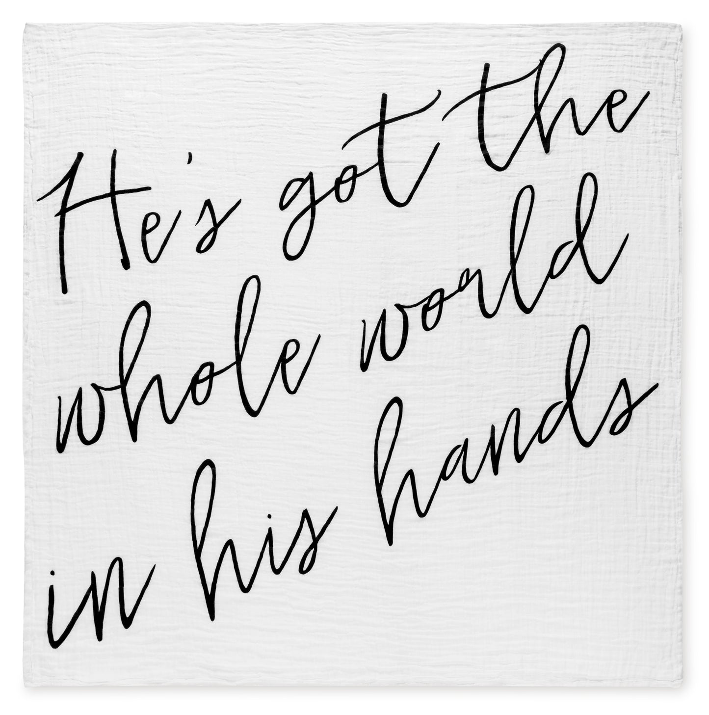 He's Got the Whole World in His Hands organic muslin swaddle and wall art by Modern Burlap