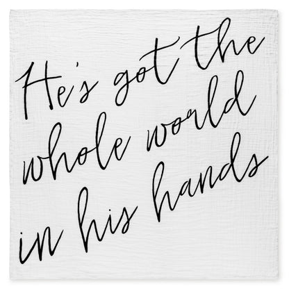 He's Got the Whole World in His Hands organic muslin swaddle and wall art by Modern Burlap