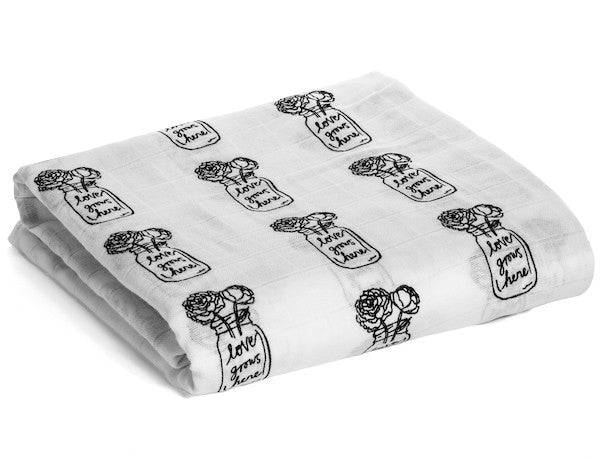 Love Grows Here Peonies Organic Swaddle | GOTS Certified Organic Cotton Muslin