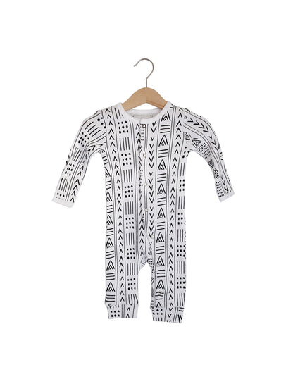 B+W Mud Cloth © Organic Baby Button Coverall — product photograph.
