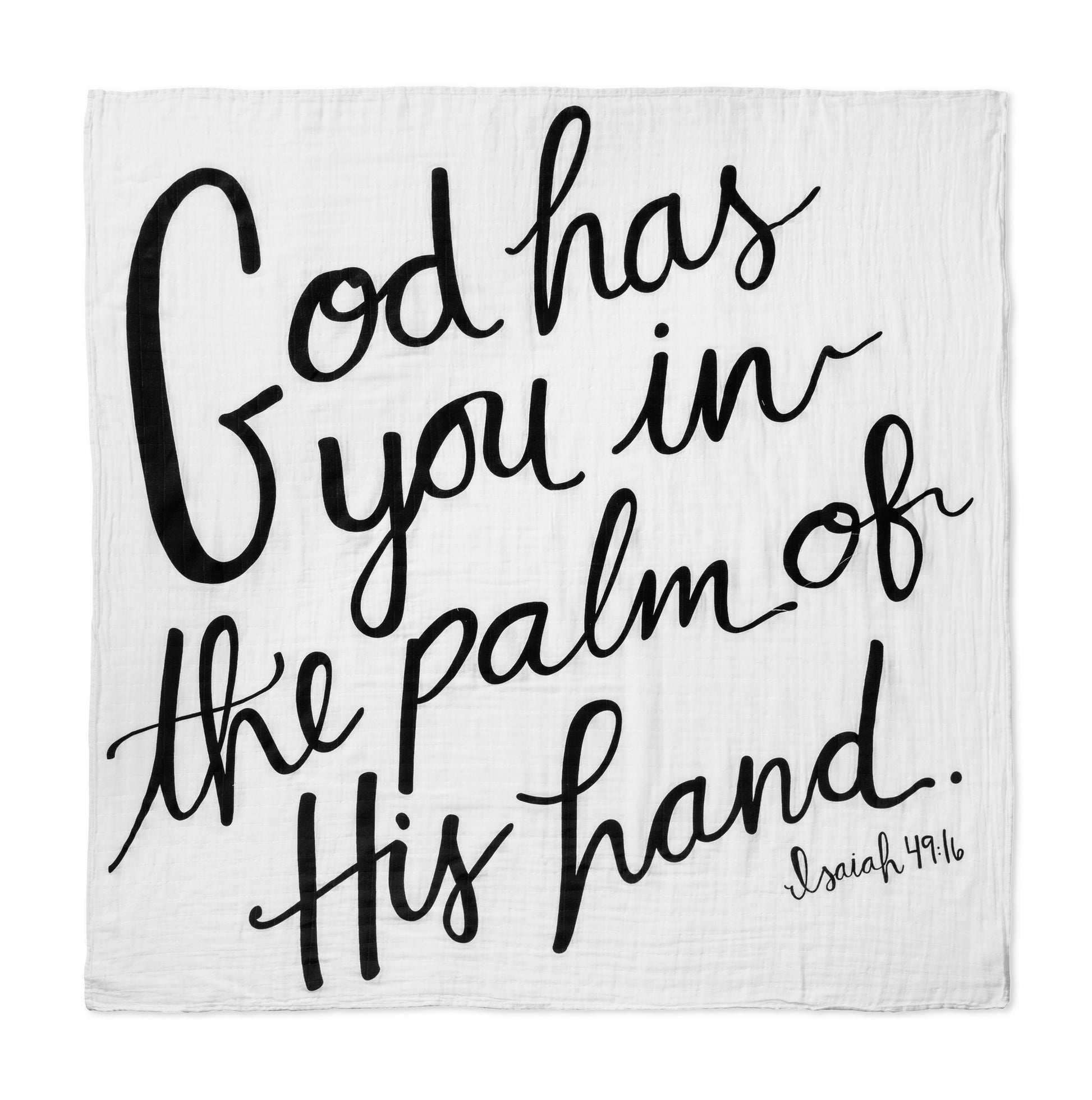 Isaiah 49:16 organic cotton muslin Scripture swaddle by Modern Burlap