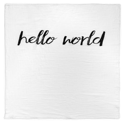 Hello World organic cotton muslin swaddle by Modern Burlap