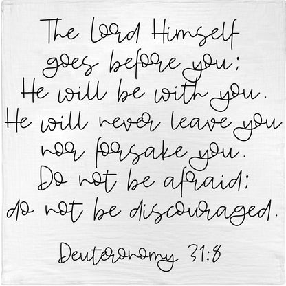 Deuteronomy 31:8 organic Scripture swaddle by Modern Burlap