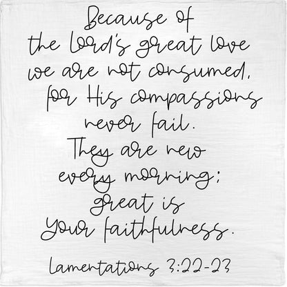 Lamentations 3:22-23 Scripture blanket and wall art by Modern Burlap