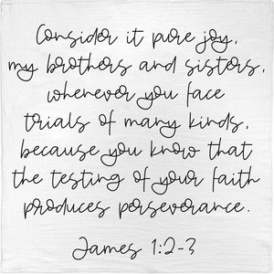 
                  
                    Load image into Gallery viewer, Organic Swaddle + Wall Art - James 1:2-3  Consider it pure joy, my brothers and sisters, whenever you face trials of many kinds, because you know that the testing of your faith produces perseverance.
                  
                