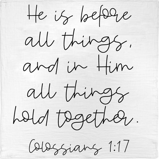 Colossians 1:17 Scripture swaddle and wall art by Modern Burlap