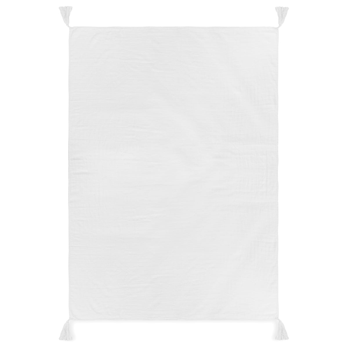 Organic muslin XL throw blanket with white tassels by Modern Burlap