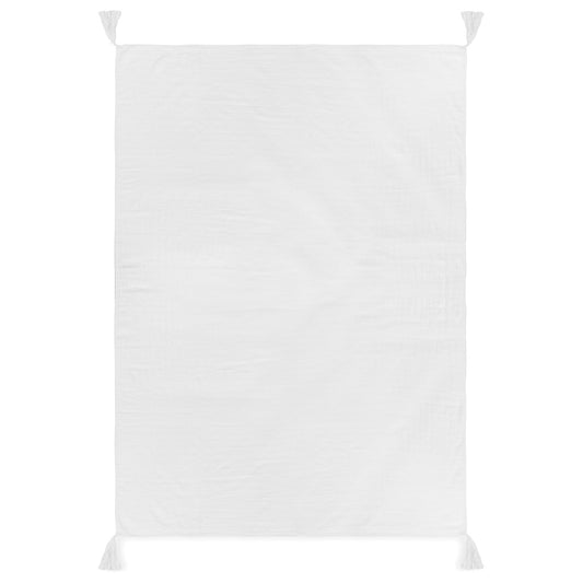 Organic muslin XL throw blanket with white tassels by Modern Burlap