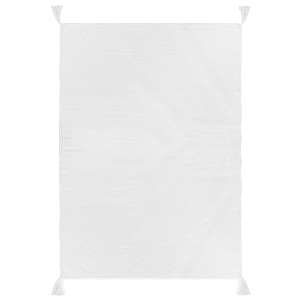 Organic XL Throw Blanket -   White Tassels