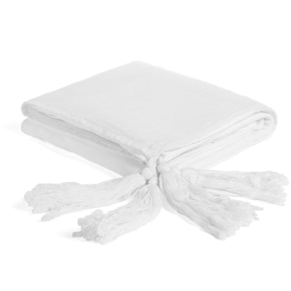 Organic Muslin XL Throw Blanket | White Tassels | GOTS Certified Organic Cotton Muslin